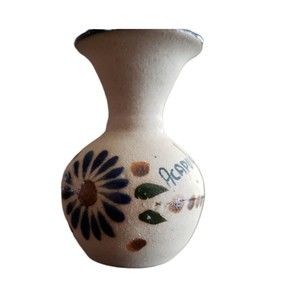 Tonala Mexico Vase Art Pottery Flower Sandstone Brown Blue Acapulco  3"